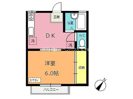 レーベンハウス行田(1DK/2階)の間取り写真