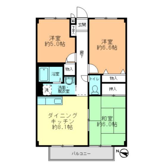 フォブール福原(3DK/2階)の間取り写真