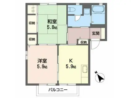 ヴェルジェKII-B(2K/2階)の間取り写真