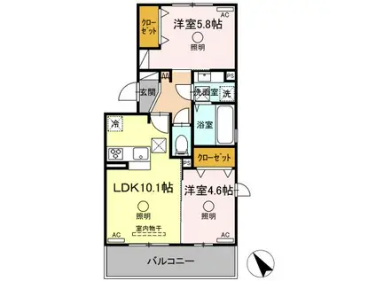 アベニール新八代(2LDK/1階)の間取り写真