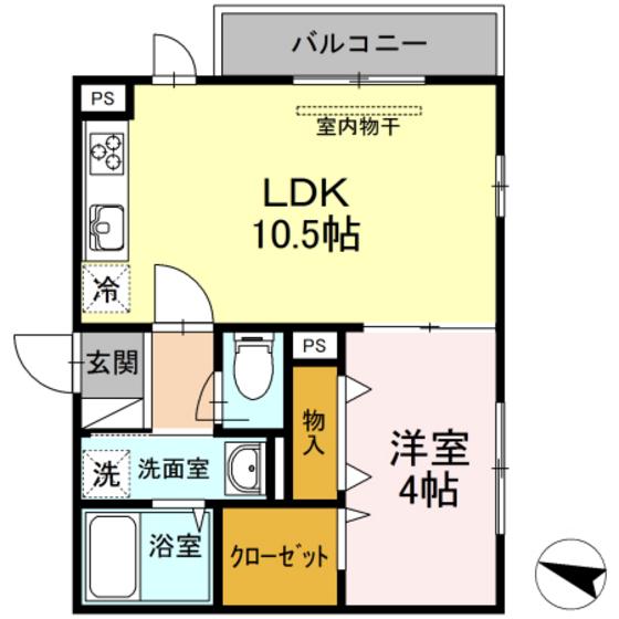 アリエッタ下温品(1LDK/2階)の間取り写真