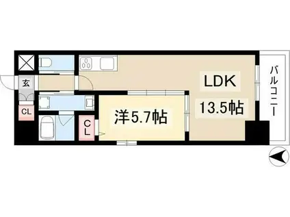 ラヴィーダ泉(1LDK/6階)の間取り写真