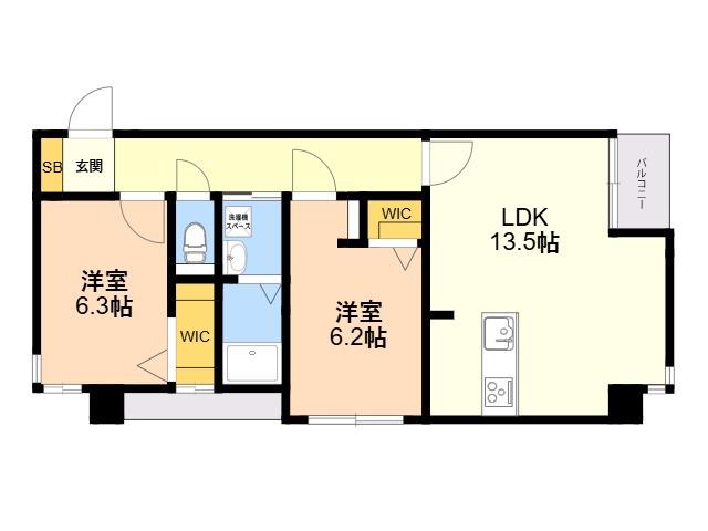 MODERN ASPIRATION 西新クアルト(2LDK/3階)の間取り写真