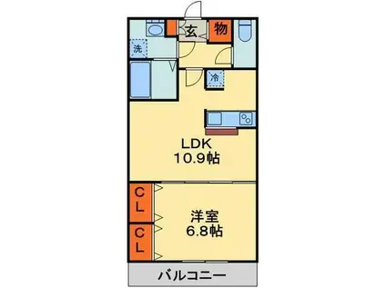 オリエンタルコート千葉中央Ⅱ(1LDK/4階)の間取り写真