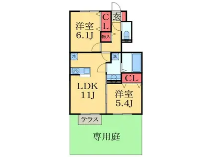 TETTO VERDE(2LDK/1階)の間取り写真