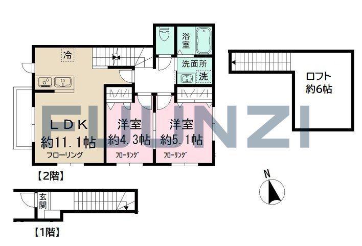 黒松亭II(2LDK/2階)の間取り写真