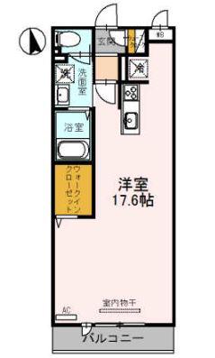 パティオ鳳(ワンルーム/2階)の間取り写真