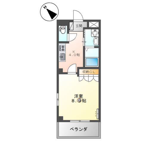 ディスティニー居能(1K/2階)の間取り写真