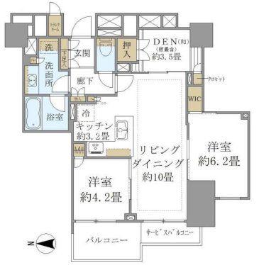 ブリリアタワー上野池之端(2LDK/8階)の間取り写真