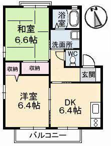 メテオール A棟(2DK/2階)の間取り写真