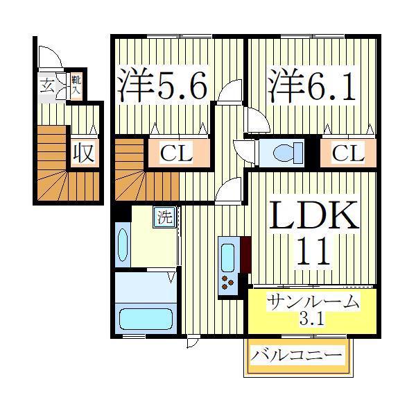 フォレステージ イーストB(2LDK/2階)の間取り写真