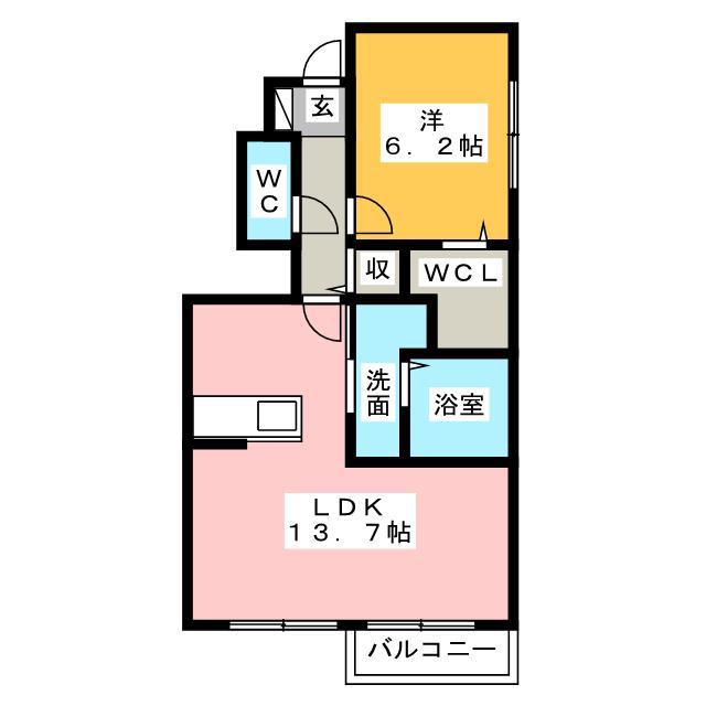 ウィットSENGEN B(1LDK/1階)の間取り写真