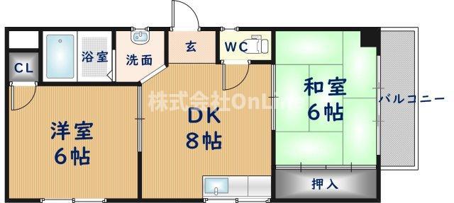 シティー八尾(2DK/4階)の間取り写真