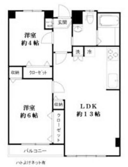 京王相模原線 調布駅 徒歩3分 10階建 築55年(2LDK/6階)の間取り写真
