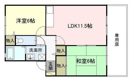 モナリエ大谷(2LDK/1階)の間取り写真