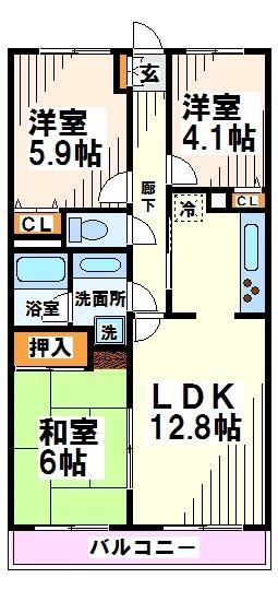 コルベイユ天神(3LDK/2階)の間取り写真