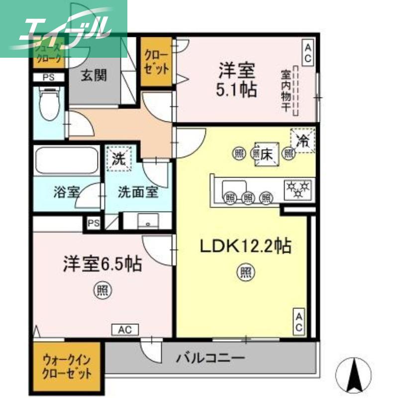 ＪＲ山陽本線 北長瀬駅 徒歩13分 3階建 新築(2LDK/1階)の間取り写真