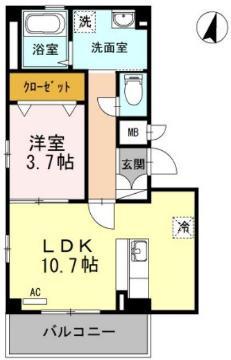 マイローズ松浜(1LDK/2階)の間取り写真