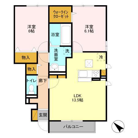カーサ ソレール II C(2LDK/1階)の間取り写真