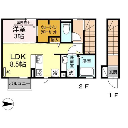 グランド KOU(1LDK/2階)の間取り写真