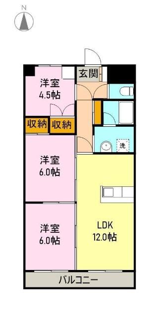 セードルせせらぎ(3LDK/4階)の間取り写真