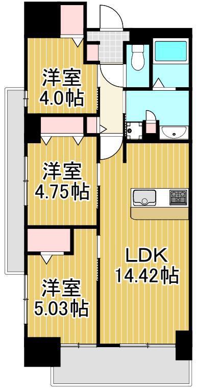 アーバンパーク谷在家(3LDK/9階)の間取り写真
