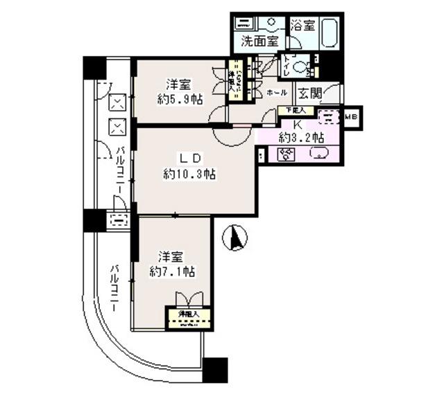 西早稲田東ウィング(2LDK/10階)の間取り写真
