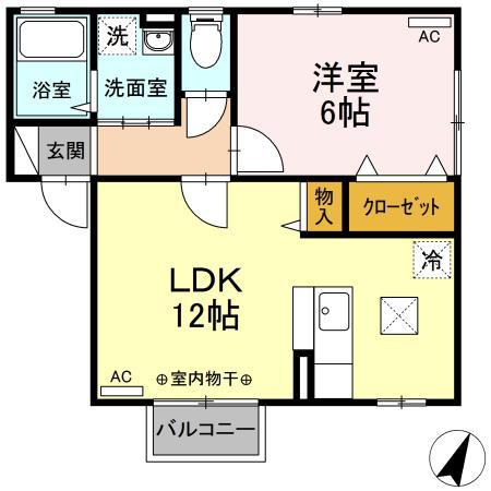 セジュール県庁東(1LDK/1階)の間取り写真