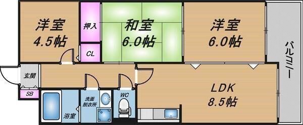 ドーム1番館(3LDK/6階)の間取り写真