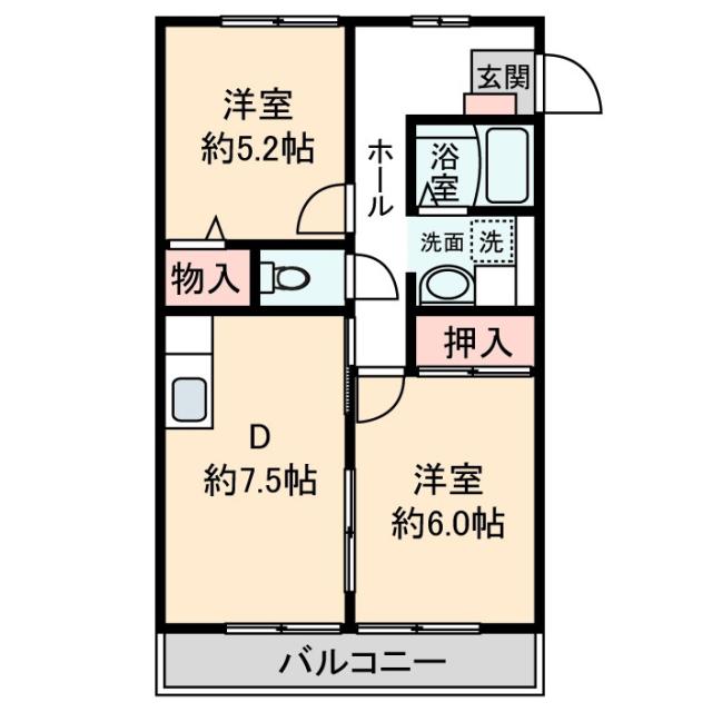 グリンデルワルト(2LDK/1階)の間取り写真