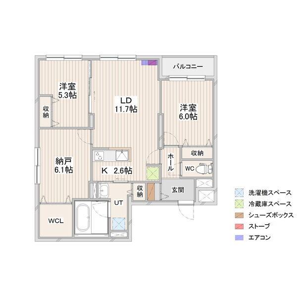 CRESCENDO苗穂駅前(3LDK/4階)の間取り写真