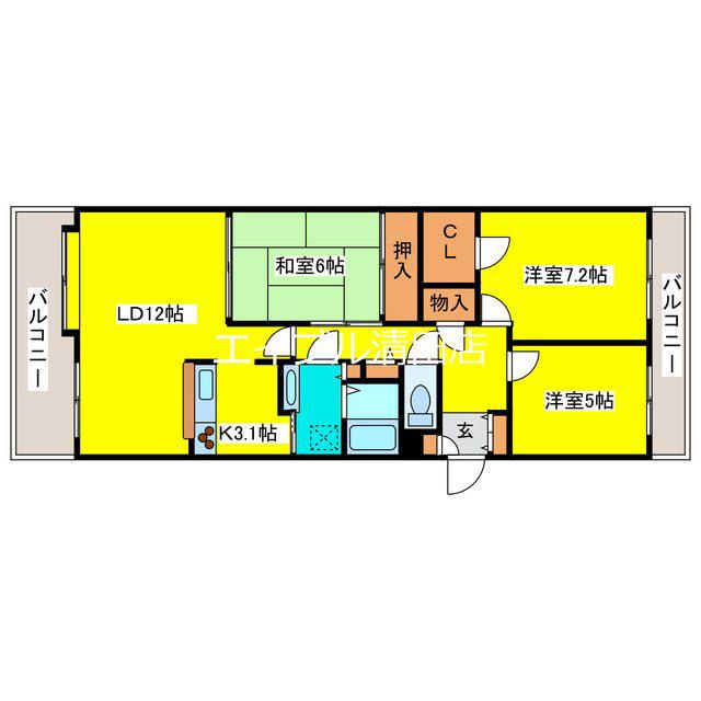 パークヒルズ北広島E棟(3LDK/9階)の間取り写真