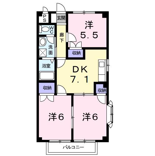 グリーン14(3DK/2階)の間取り写真