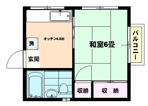 グリーンハイツII(1K/1階)の間取り写真