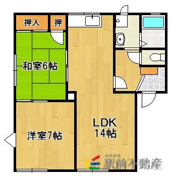 ドミール姪浜B(2LDK/1階)の間取り写真