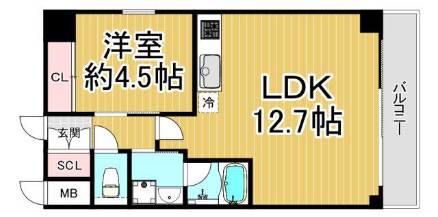 プレジオ西宮北口(1LDK/4階)の間取り写真