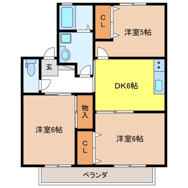ケイズ河渡 A(3DK/2階)の間取り写真