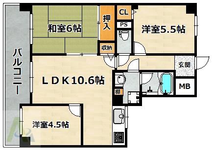 エクセラート神戸(3LDK/11階)の間取り写真