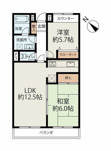 浦和エメラルドグリーン(2LDK/5階)の間取り写真