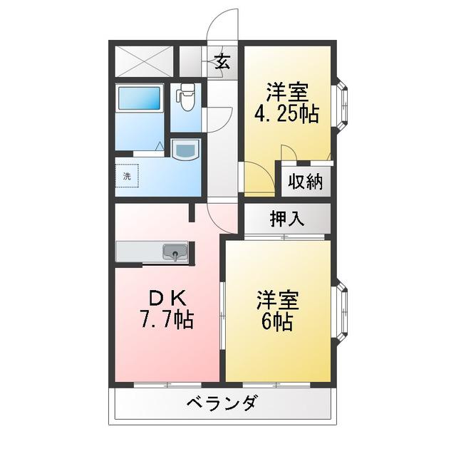 第5本多ビル(2DK/1階)の間取り写真