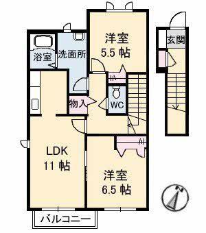 ノースヴェレッジ V B棟(2LDK/2階)の間取り写真