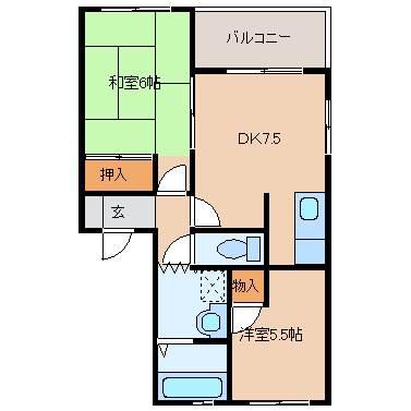 コーポイン三沢(2DK/2階)の間取り写真