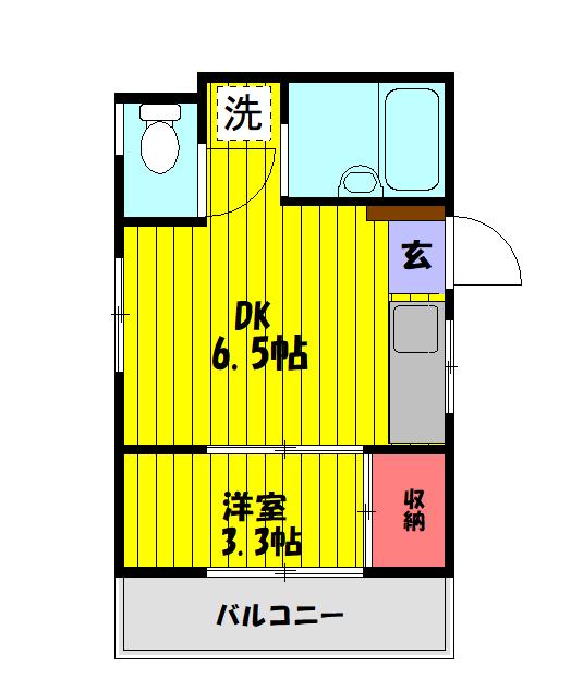 フォルチュネラメゾン(1DK/2階)の間取り写真