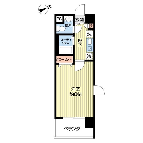 コンフォート湘南(1K/8階)の間取り写真
