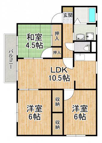 ドミールF(3LDK/1階)の間取り写真