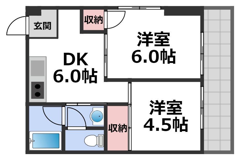 電気館ビルアポロハイツ(2DK/3階)の間取り写真