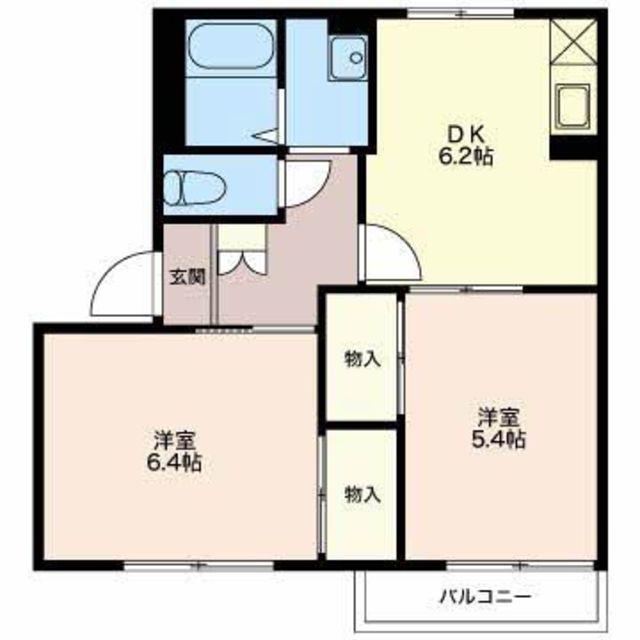 フレグランスリバーサイド(2DK/2階)の間取り写真