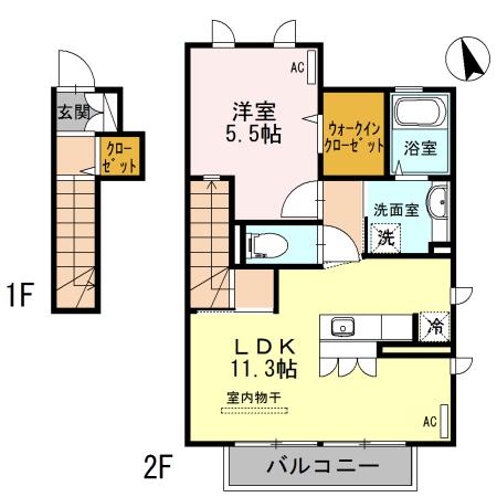 ウィット中之島(1LDK/2階)の間取り写真