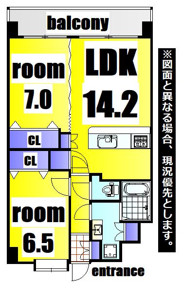 ニューリバー三萩野(2LDK/8階)の間取り写真