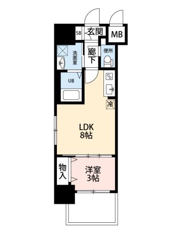 EIGHTVALLEY CASTLESIDE(1LDK/13階)の間取り写真